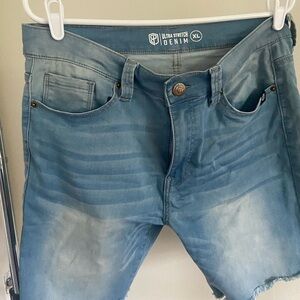 Born Primitive Blue Jean Shorts with Frayed Hem